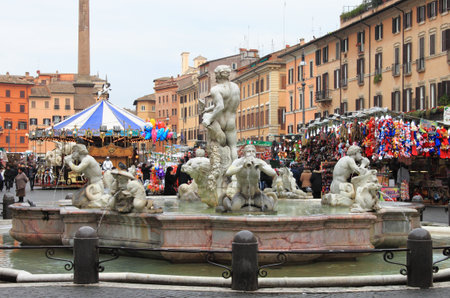ROME - DECEMBER 8: Historical christmas stalls at Navona Square on December 8, 2012 in Rome, Italy. This historical market is one of the main attractions of Rome during Christmas timeのeditorial素材
