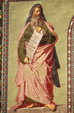 Mosaic of the Prophet Isaiah in the facade of Basilica of Saint Paul outside the walls. Rome, Italyのeditorial素材