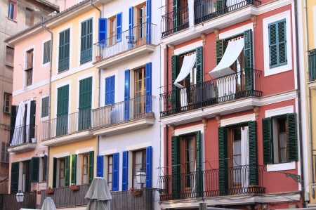 Colourful houses in the downtown of Palma de Mallorca, Spainの写真素材