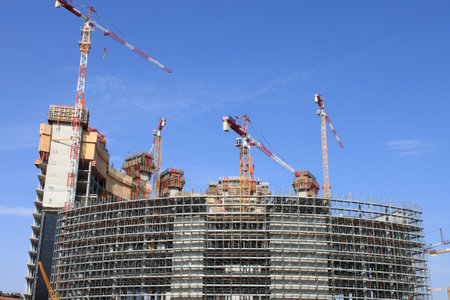 MILAN, ITALY - APRIL 10: Construction of skyscrapers in Porta Nuova district on April 10, 2010 in...