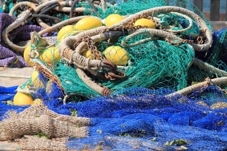 Fishing nets stretched in a portの写真素材