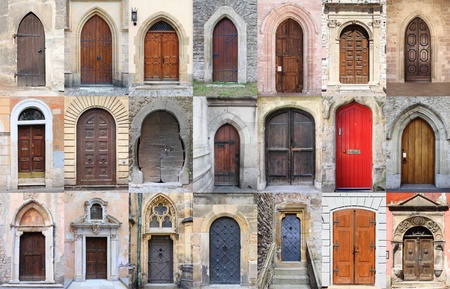 Collage of medieval front doorsの写真素材