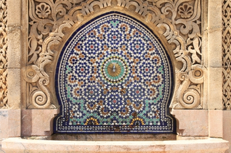 Moroccan fountain with mosaic tiles in Rabat, Morocco