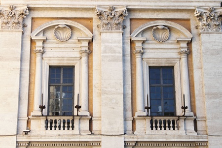 Renaissance windows in Campidoglio Palace  Rome, Italyの写真素材