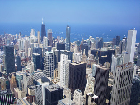 CHICAGO, ILLINOIS - AUGUST 14  View of Chicago from the Willis Tower on August 14, 2009 in Chicago, Illinois  Chicago is the largest city in the U S  state of Illinoisのeditorial素材