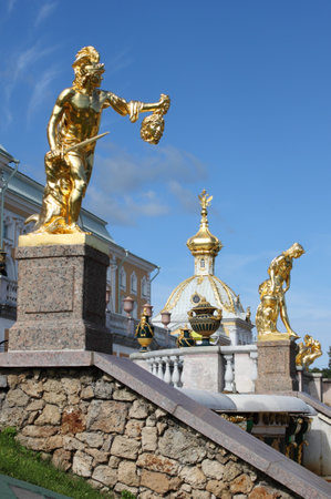 Grand cascade fountains at Peterhof Palace in St  Petersburg, Russiaのeditorial素材