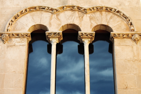 Double lancet window in a medieval palace of Ibiza Town, Spainの写真素材
