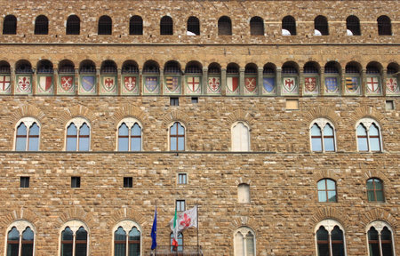 Facade of Palazzo Vecchio in Signoria Square of Florence  Italyのeditorial素材