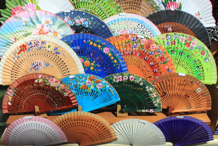 Colourful traditional spanish fans in Sevilla, Spainの写真素材