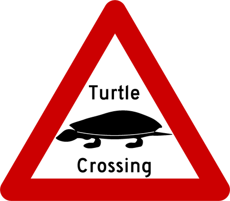 Warning sign with turtles on road symbolの写真素材