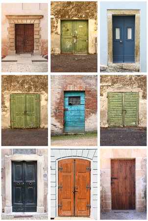 Collage of medieval squared front doorsの写真素材