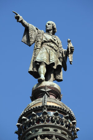 Statue of Christopher Columbus in Barcelona, Spainのeditorial素材
