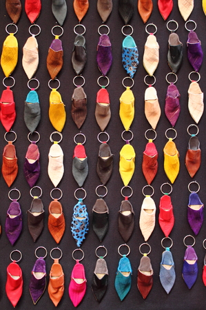 Typical colorful keychains for sale in Marrakech, Moroccoの写真素材
