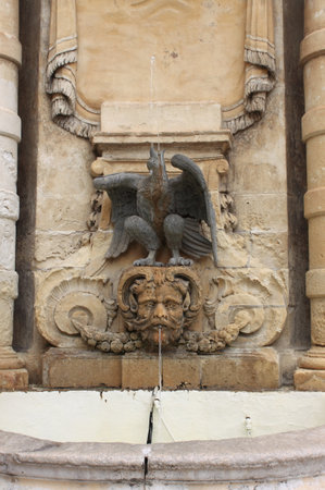 Eagle fountain on the side of Main Guard building in Valletta, Maltaのeditorial素材