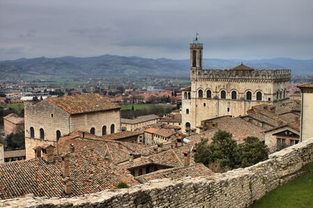 Panoramic view of Gubbio with Palace of the Consuls. Umbria, Italyの写真素材