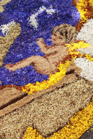 SPELLO, ITALY - JUNE 7: Floral Carpet on June 7, 2015 in Spello, Italy. This event takes place every year and every sector honors a specific artist or subjectのeditorial素材