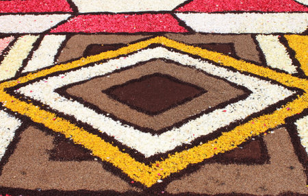 GENZANO, ITALY - JUNE 18: Floral Carpet in the Main Street on June 18, 2017 in Genzano, Italy. This event takes place every year and almost 350.000 flower petals were used this yearのeditorial素材