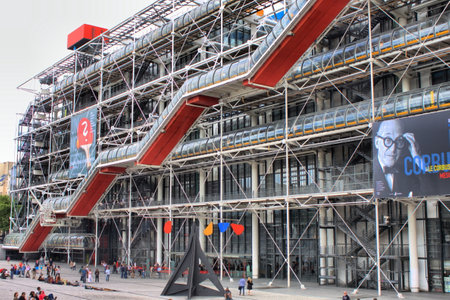 Paris, France - July 29, 2018: Facade of the Centre of Georges Pompidou in Paris, France. The Centre of Georges Pompidou is one of the most famous museums of the modern art in the worldのeditorial素材