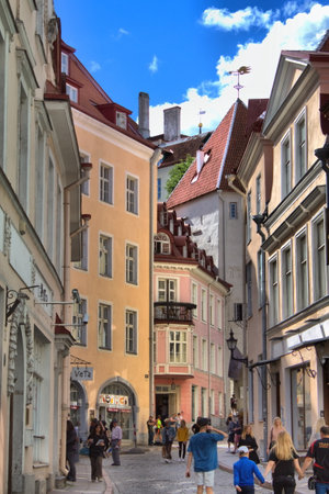 Tallinn, Estonia - August 15, 2017: People walking around the downtown of Tallinnのeditorial素材