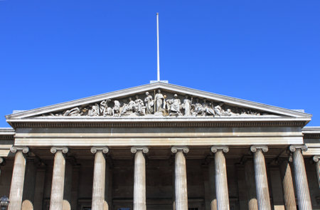 Facade of British Museum in London, UKのeditorial素材