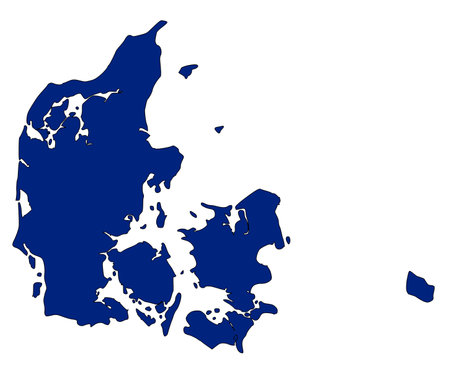 Map of Denmark filled with blue colorの写真素材