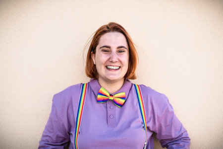 Happy gay woman celebrating pride - LGBT concept