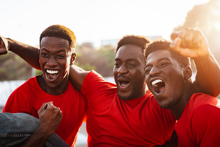 African football fans having fun supporting their favorite team - Sport entertainment concept