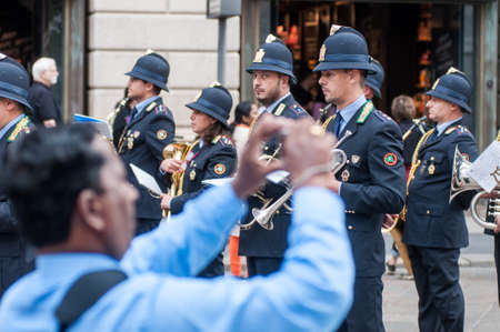 Music band of local police in milano. Show in the street.のeditorial素材