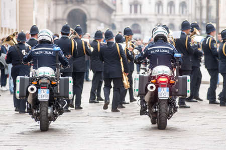 Music band of local police in milano. Show in the street.のeditorial素材