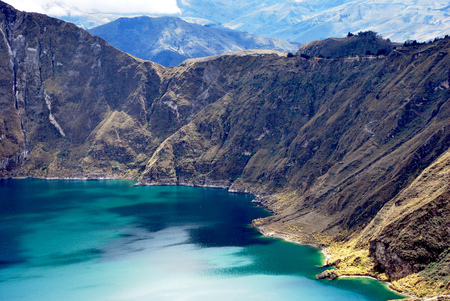 View of Quilotoa a water filled caldera in the west of Ecuadorの写真素材