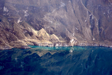 View of Quilotoa a water filled caldera in the west of Ecuadorの写真素材