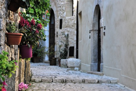 Medieval town of Fumone, Lazio region, Italyの写真素材