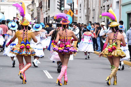 Arequipa, Peru February 2019 Women dressed in traditional clothes dancing during local celebrationのeditorial素材