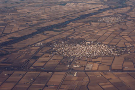 aerial view of a village in the middle of nowhereの写真素材
