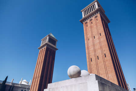 Details of Placa De Espanya, the National Museum in Barcelona. Spainの写真素材