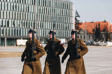 WARSAW, POLAND - Mar, 2018 Guard of honor near Tomb of the Unknown Soldier in Warsaw, Poland.