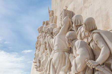 Close-up of The monument for the conquerers - Lisbon, Portugal. Navigators statues in a stone caravelのeditorial素材