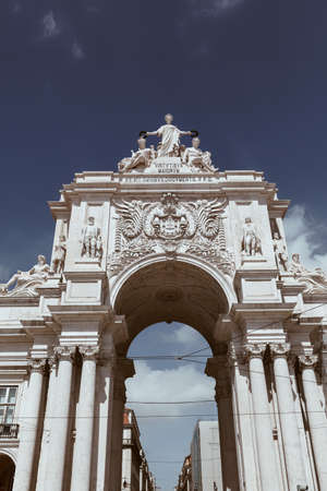 Rua Augusta Arch on the Commerce Square in Lisbon, Portugal - copy spaceのeditorial素材