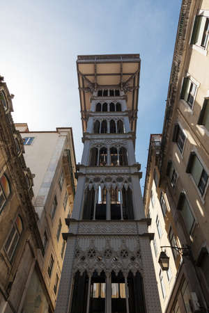 View of the of Santa Justa elevator from below - Lisbon, Portugal