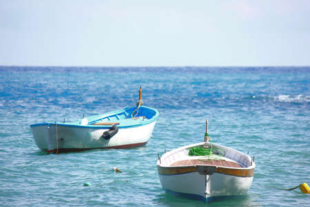 Little boat somewhere in the Five lands in Italy - travel vacation conceptの写真素材