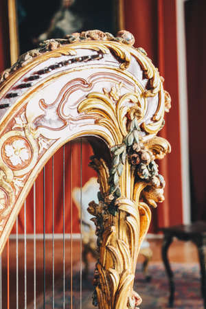 old instrument harp close up.の写真素材