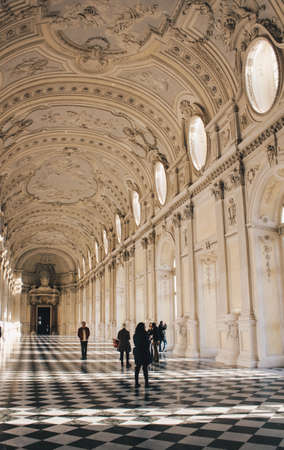 Venaria Turin - Italy Dec 2011 The magnificent Grand Gallery or Diana of the Royal Palace of Venaria.のeditorial素材