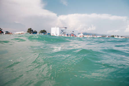 view of Poetto beach from the sea - Sardinia italy.