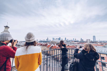 Warsaw Poland - March 2018 peoples posing and taking photo on the tower of Warsaw during winter seasonのeditorial素材