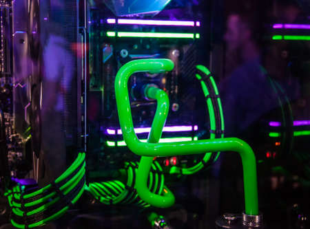 close up of pc for gaming with colorful ledのeditorial素材