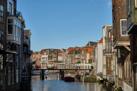 Dordrecht city - typical facade and buildings with waterways - Netherlands - Hollandの写真素材
