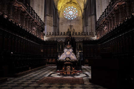 April 2019 - Interior view of the Cathedral of Saint Mary of the See (Seville Cathedral) in Seville, Andalusia, Spainのeditorial素材