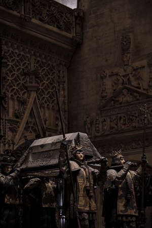 April 2019 Interior view of the Cathedral of Saint Mary of the See (Seville Cathedral) in Seville,...