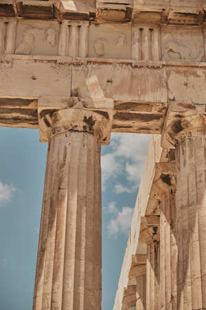 view of ancient columns Acropolis in a sunny day in Greece Athens