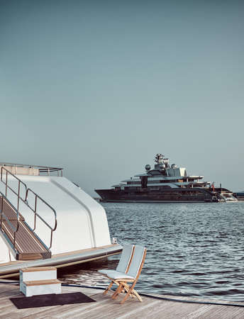 welcome entrance of a big yacht luxury detail - copy space -の写真素材